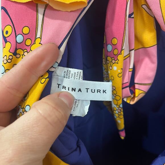 Trina Turk Floral Ruffle One Piece Swimsuit Navy Wire Free Size 14 Resort Vacay - Picture 6 of 9